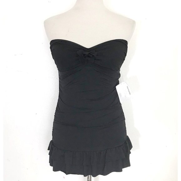 Kenneth Cole Reaction Strapless One Piece Swimsuit Ruffle Bottom Med. - Picture 1 of 11